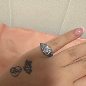 Sterling Silver Pave Teardrop Halo Ring - Pink pandora